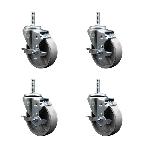 4 Inch Semi Steel Wheel Swivel 58 Inch Threaded Stem Caster Set with Brake SCC